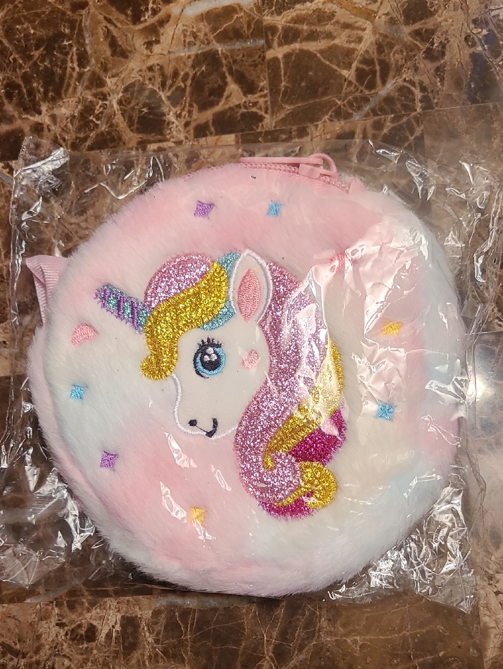 Pink Plush Unicorn Coin/make Up Bag